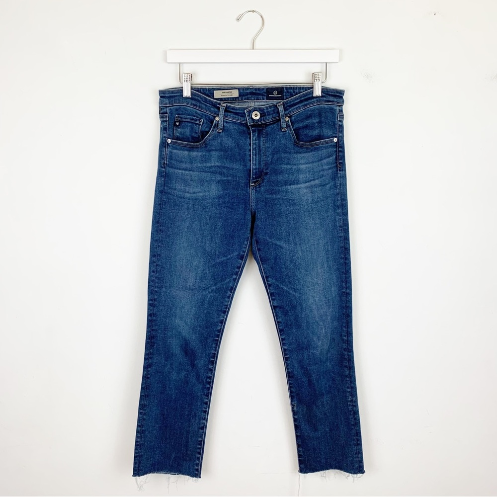 AG Harper Essential Straight Leg Jeans Medium Wash Cropped Raw Hem SIZE 29